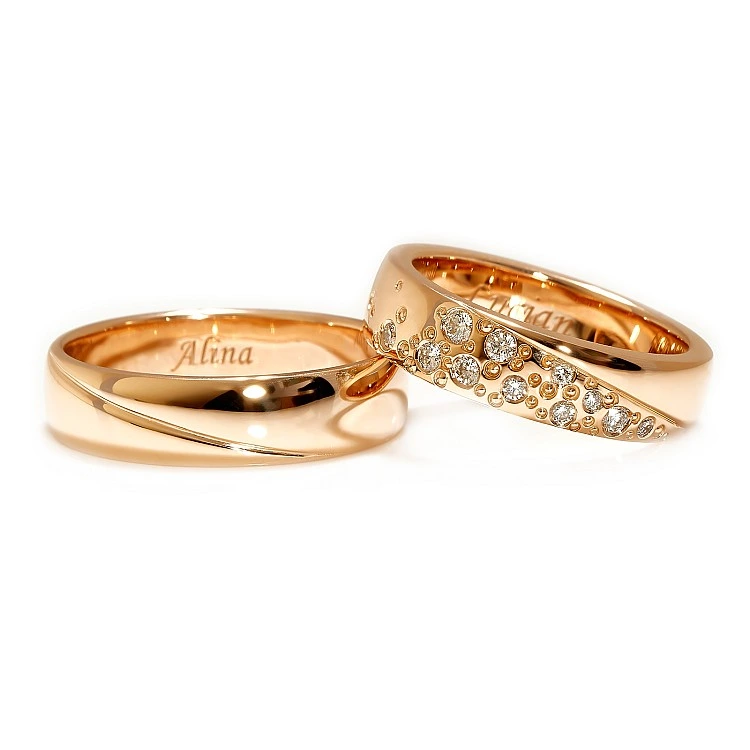 Verighete Moderne din Aur 18k sau Platina cu Diamante Incolore - model v4751