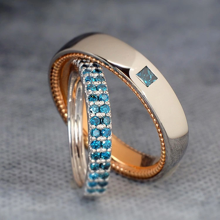 Verighete Model Verragio din Aur 18k sau Platina cu Diamante Albastre - model v755