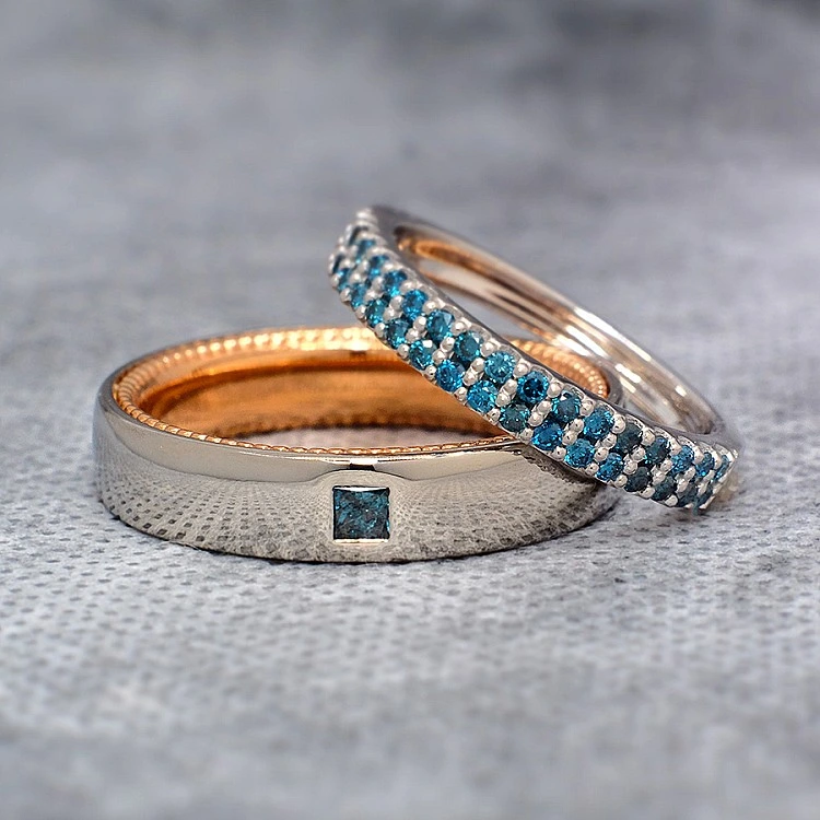 Verighete Model Verragio din Aur 18k sau Platina cu Diamante Albastre - model v755