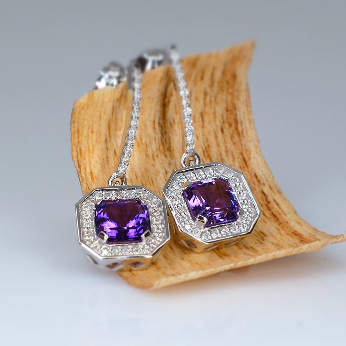 Cercei din aur de gala cu ametist